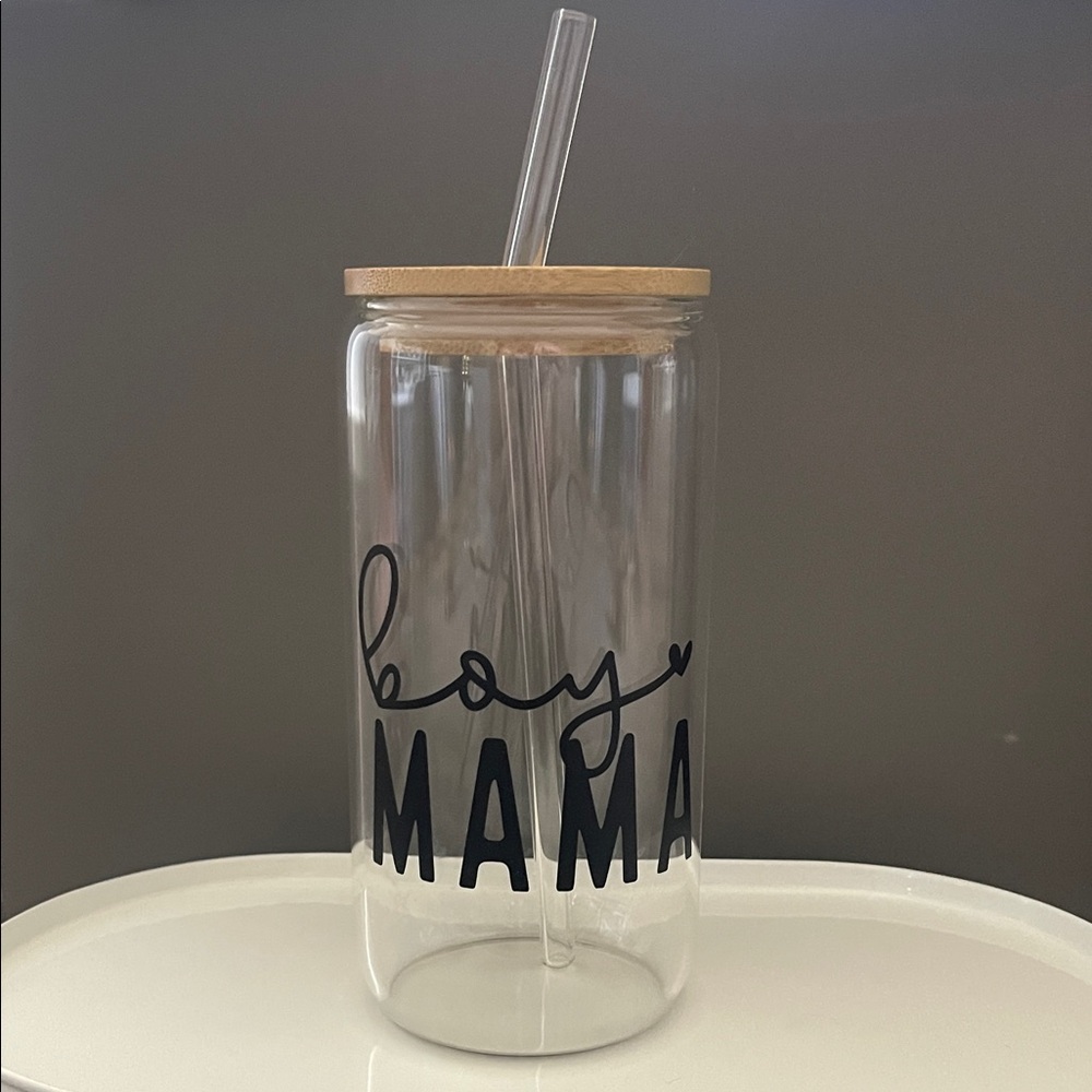 Boy Mama Glass Tumbler with Straw